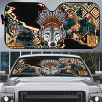 Native American Navajo Wolf Auto Sun Shade Grunge Pattern