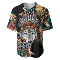 Native American Navajo Wolf Baseball Jersey Grunge Pattern