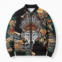 Native American Navajo Wolf Bomber Puffer Jacket Grunge Pattern