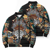 Native American Navajo Wolf Bomber Puffer Jacket Grunge Pattern