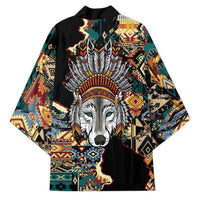 Native American Navajo Wolf Kimono Grunge Pattern