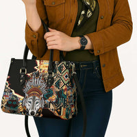 Native American Navajo Wolf Leather Bag Grunge Pattern