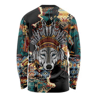 Native American Navajo Wolf Long Sleeve Shirt Grunge Pattern