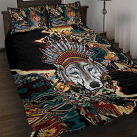Native American Navajo Wolf Quilt Bed Set Grunge Pattern