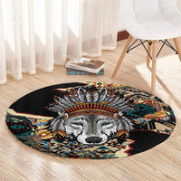 Native American Navajo Wolf Round Carpet Grunge Pattern