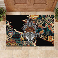 Native American Navajo Wolf Rubber Doormat Grunge Pattern