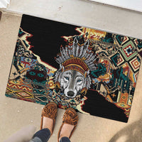 Native American Navajo Wolf Rubber Doormat Grunge Pattern