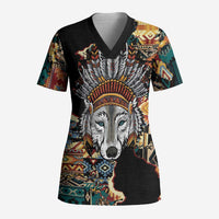 Native American Navajo Wolf Scrub Top Grunge Pattern