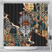 Native American Navajo Wolf Shower Curtain Grunge Pattern