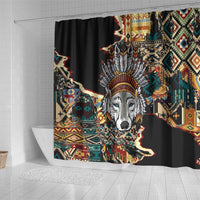 Native American Navajo Wolf Shower Curtain Grunge Pattern