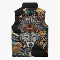Native American Navajo Wolf Sleeveless Puffer Jacket Grunge Pattern