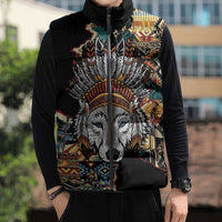 Native American Navajo Wolf Sleeveless Puffer Jacket Grunge Pattern