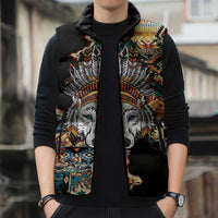 Native American Navajo Wolf Sleeveless Puffer Jacket Grunge Pattern