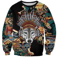 Native American Navajo Wolf Sweatshirt Grunge Pattern