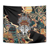 Native American Navajo Wolf Tapestry Grunge Pattern