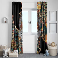 Native American Navajo Wolf Window Curtain Grunge Pattern