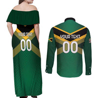 Custom Rugby Jamaica Couples Matching Off Shoulder Maxi Dress and Long Sleeve Button Shirt Reggae Warriors Go Champions