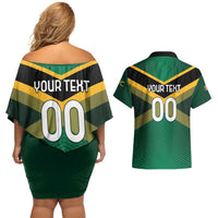Custom Rugby Jamaica Couples Matching Off Shoulder Short Dress and Hawaiian Shirt Reggae Warriors Go Champions