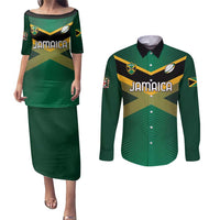 Custom Rugby Jamaica Couples Matching Puletasi and Long Sleeve Button Shirt Reggae Warriors Go Champions
