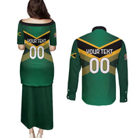 Custom Rugby Jamaica Couples Matching Puletasi and Long Sleeve Button Shirt Reggae Warriors Go Champions