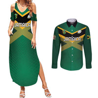 Custom Rugby Jamaica Couples Matching Summer Maxi Dress and Long Sleeve Button Shirt Reggae Warriors Go Champions