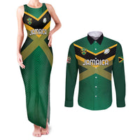 Custom Rugby Jamaica Couples Matching Tank Maxi Dress and Long Sleeve Button Shirt Reggae Warriors Go Champions