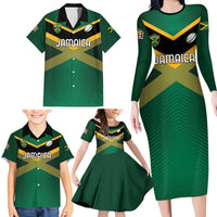 Custom Rugby Jamaica Family Matching Long Sleeve Bodycon Dress and Hawaiian Shirt Reggae Warriors Go Champions