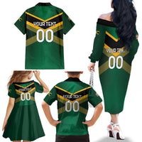 Custom Rugby Jamaica Family Matching Off The Shoulder Long Sleeve Dress and Hawaiian Shirt Reggae Warriors Go Champions
