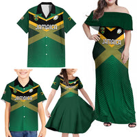 Custom Rugby Jamaica Family Matching Off Shoulder Maxi Dress and Hawaiian Shirt Reggae Warriors Go Champions