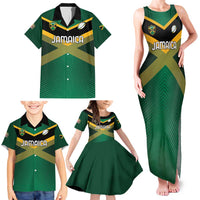 Custom Rugby Jamaica Family Matching Tank Maxi Dress and Hawaiian Shirt Reggae Warriors Go Champions