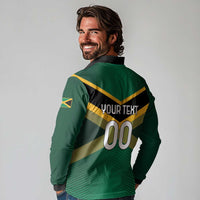 Custom Rugby Jamaica Long Sleeve Polo Shirt Reggae Warriors Go Champions