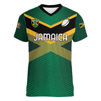 Custom Rugby Jamaica Women V-Neck T-Shirt Reggae Warriors Go Champions