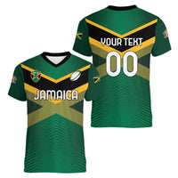 Custom Rugby Jamaica Women V-Neck T-Shirt Reggae Warriors Go Champions