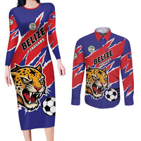 Custom Football Belize Jaguars Couples Matching Long Sleeve Bodycon Dress and Long Sleeve Button Shirt Team Unbelizeables Jaguars