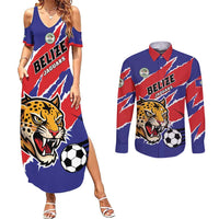 Custom Football Belize Jaguars Couples Matching Summer Maxi Dress and Long Sleeve Button Shirt Team Unbelizeables Jaguars