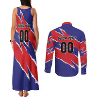 Custom Football Belize Jaguars Couples Matching Tank Maxi Dress and Long Sleeve Button Shirt Team Unbelizeables Jaguars