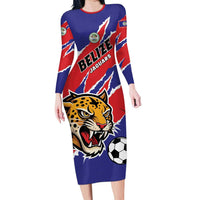 Custom Football Belize Jaguars Long Sleeve Bodycon Dress Team Unbelizeables Jaguars