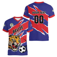Custom Football Belize Jaguars Women V-Neck T-Shirt Team Unbelizeables Jaguars