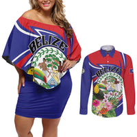 Personalized Belize Toucan Couples Matching Off Shoulder Short Dress and Long Sleeve Button Shirt Sub umbra floreo