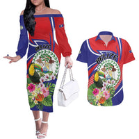 Personalized Belize Toucan Couples Matching Off The Shoulder Long Sleeve Dress and Hawaiian Shirt Sub umbra floreo