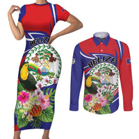 Personalized Belize Toucan Couples Matching Short Sleeve Bodycon Dress and Long Sleeve Button Shirt Sub umbra floreo