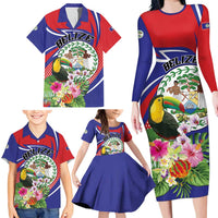 Personalized Belize Toucan Family Matching Long Sleeve Bodycon Dress and Hawaiian Shirt Sub umbra floreo