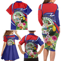 Personalized Belize Toucan Family Matching Long Sleeve Bodycon Dress and Hawaiian Shirt Sub umbra floreo