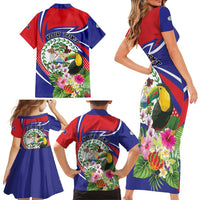 Personalized Belize Toucan Family Matching Short Sleeve Bodycon Dress and Hawaiian Shirt Sub umbra floreo