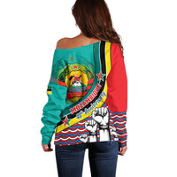 Mozambique Independence Day Off Shoulder Sweater Mozambiki Emblem Happy 48th Anniversary - Wonder Print Shop