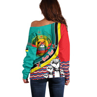 Personalised Mozambique Independence Day Off Shoulder Sweater Mozambiki Emblem Happy 48th Anniversary - Wonder Print Shop