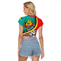 Personalised Mozambique Independence Day Raglan Cropped T Shirt Mozambiki Emblem Happy 48th Anniversary - Wonder Print Shop