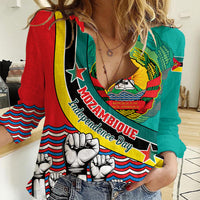 Personalised Mozambique Independence Day Women Casual Shirt Mozambiki Emblem Happy 48th Anniversary - Wonder Print Shop