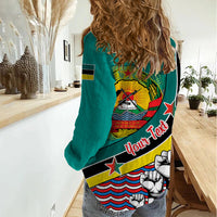 Personalised Mozambique Independence Day Women Casual Shirt Mozambiki Emblem Happy 48th Anniversary - Wonder Print Shop