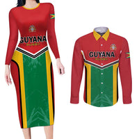 Custom Rugby Guyana Couples Matching Long Sleeve Bodycon Dress and Long Sleeve Button Shirt Guyana Warriors Go Champions - Wonder Print Shop